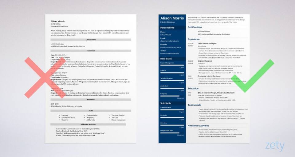 Interior Design Cv Example Zety Uk 3 