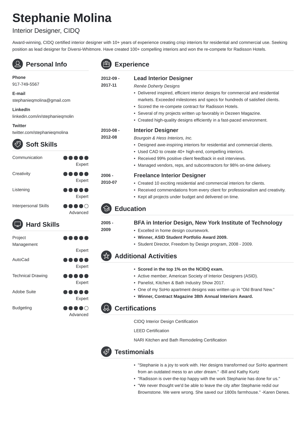 Interior Design Resume Examples [Guide, Skills & More]