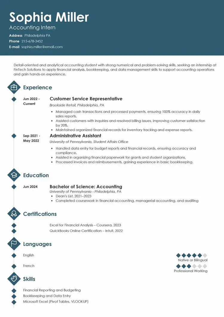Accounting Internship Resume Example