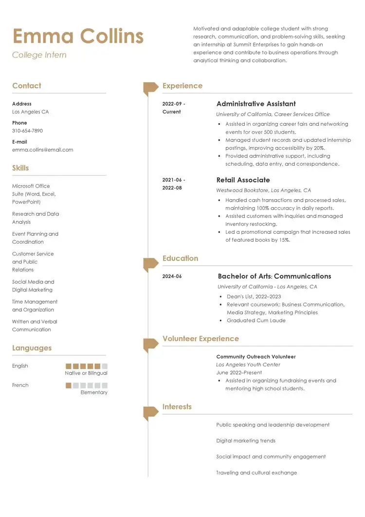 College Internship Resume Example