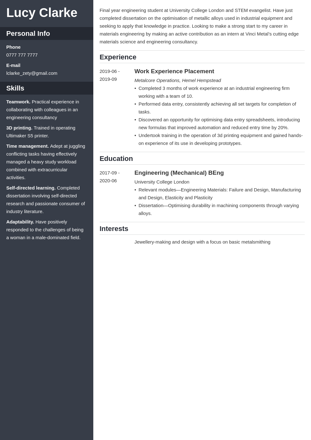 Internship CV Sample And How To Write 10 Templates 