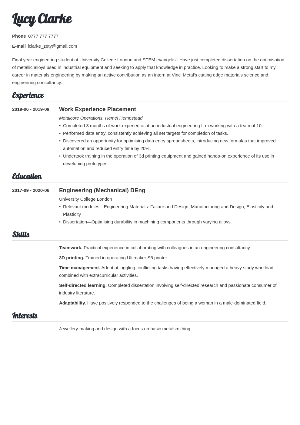 student resume template for internship
