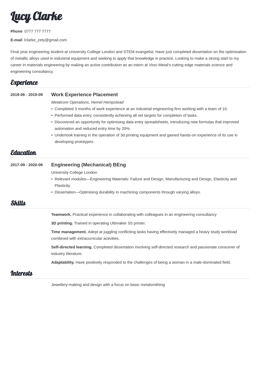 Internship CV Sample And How To Write 10 Templates   Internship Cv Example Template Valera 