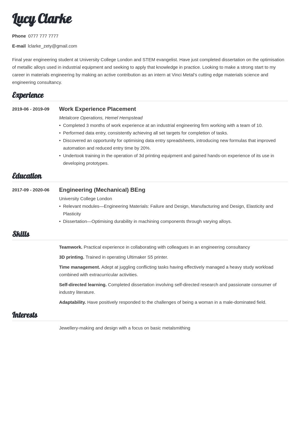 Internship CV Sample And How To Write 10 Templates 