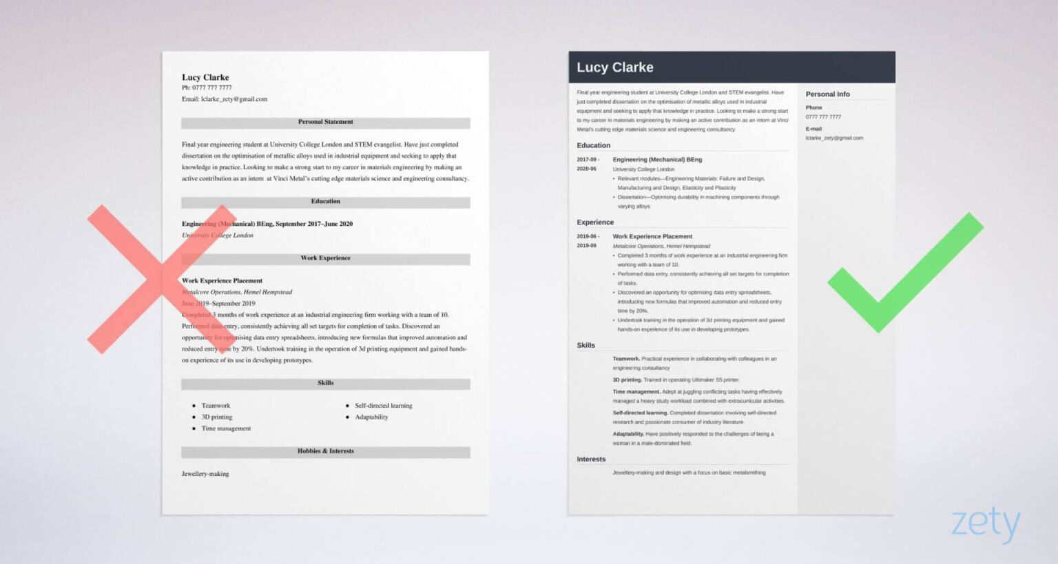 Internship CV example