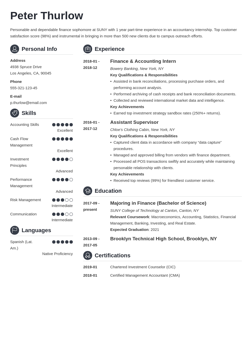 College Student Resume For Internship Template