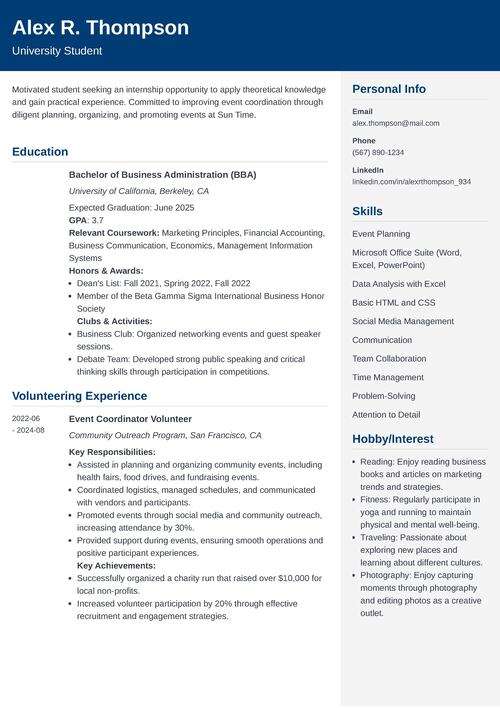 Internship Resume Example