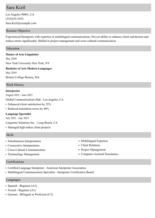 sample resume example