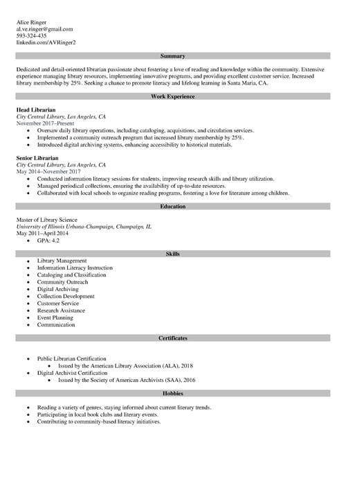 Resume Example made with Zety