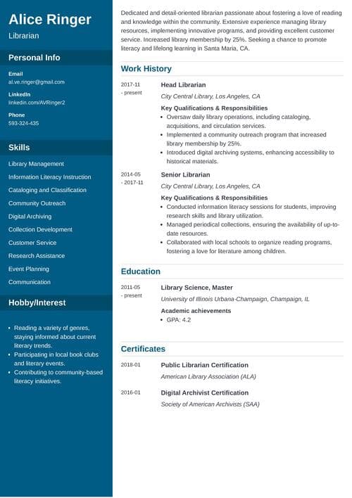 Resume Example made with Zety