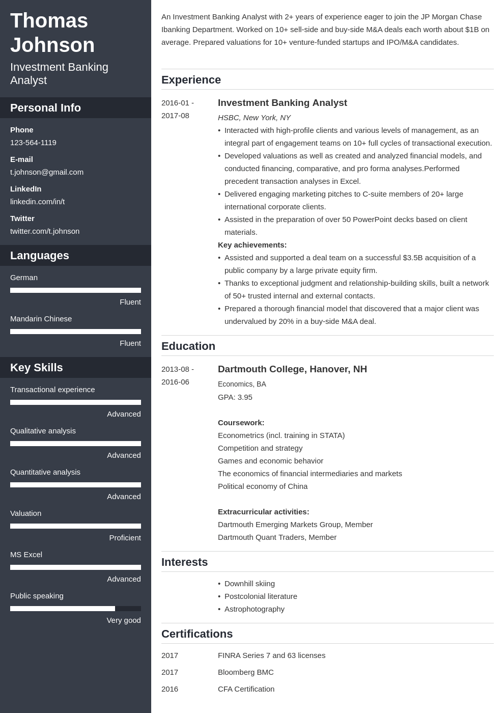 Investment Banker Resume Example Template Cascade 