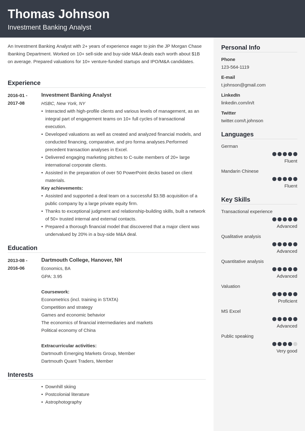 investment banker resume example template cubic