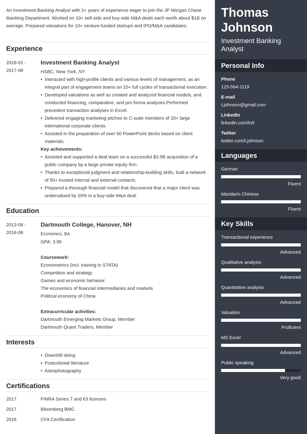 investment banker resume example template enfold