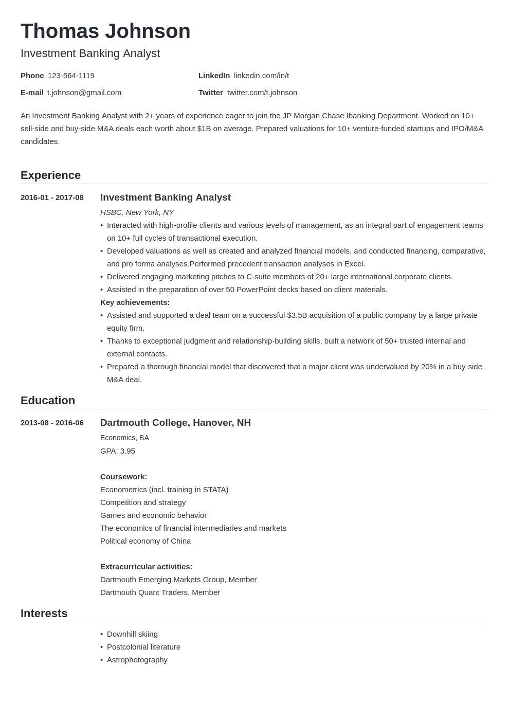 investment banker resume example template nanica