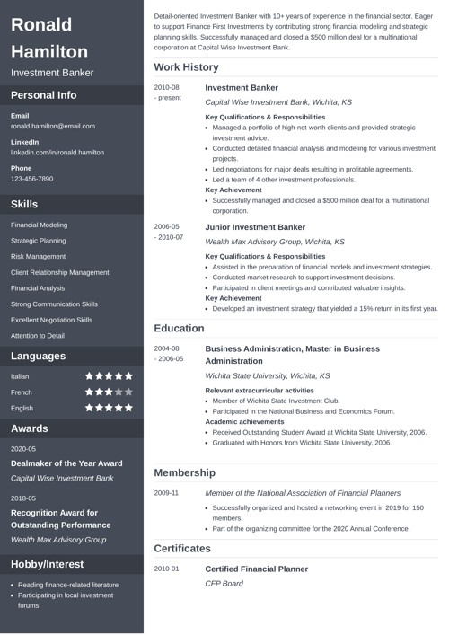 Investment banker resume example