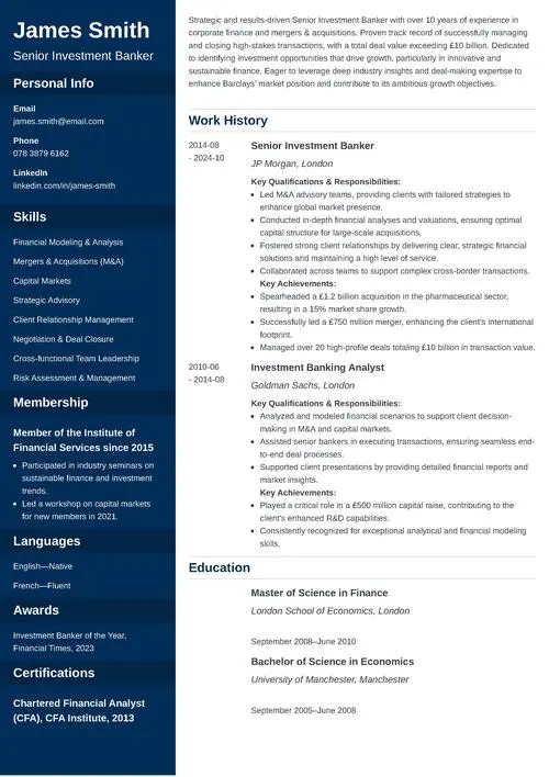 Investment Banking Cover Letter Example