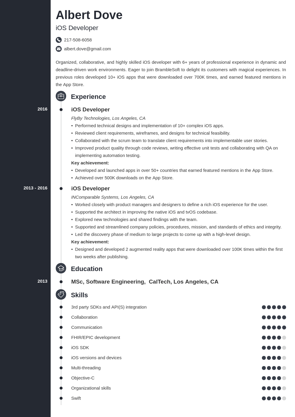 ios developer resume example template concept