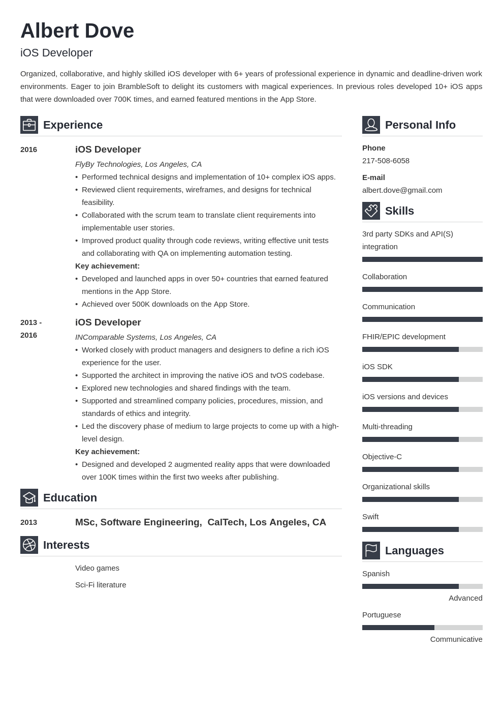 ios developer resume example template vibes