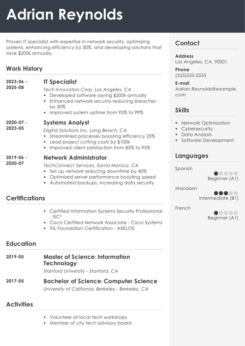  ITsample resume example