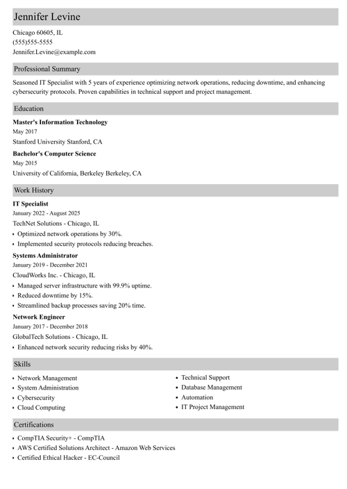 It specialist resume example