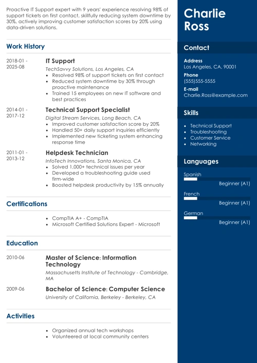 it support resume templates