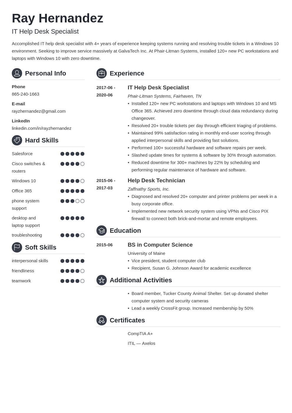 service desk resume template