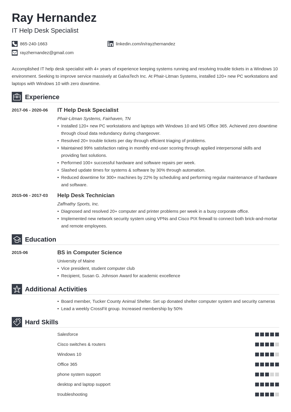 helpdesk skills resume