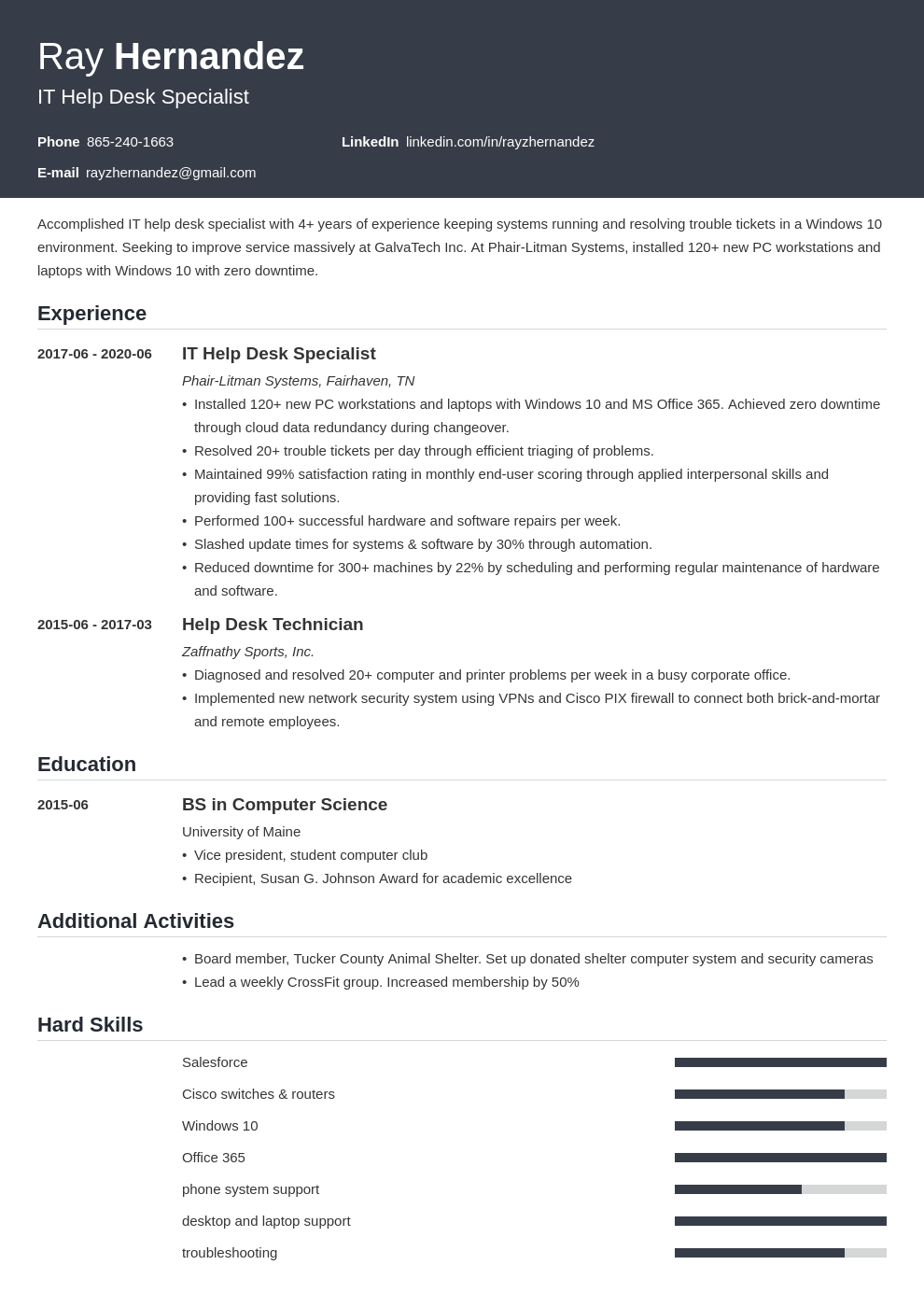 Example Of It Help Desk Resume