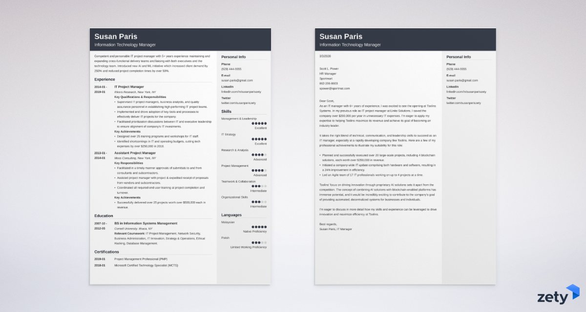it manager resume and cover letter set