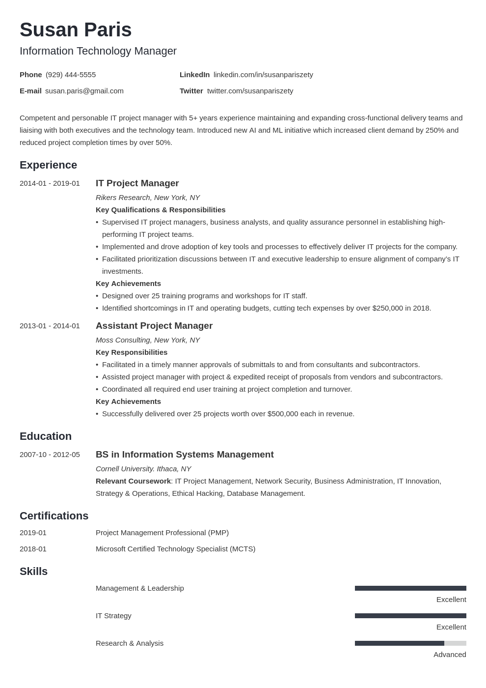 it manager resume example template minimo