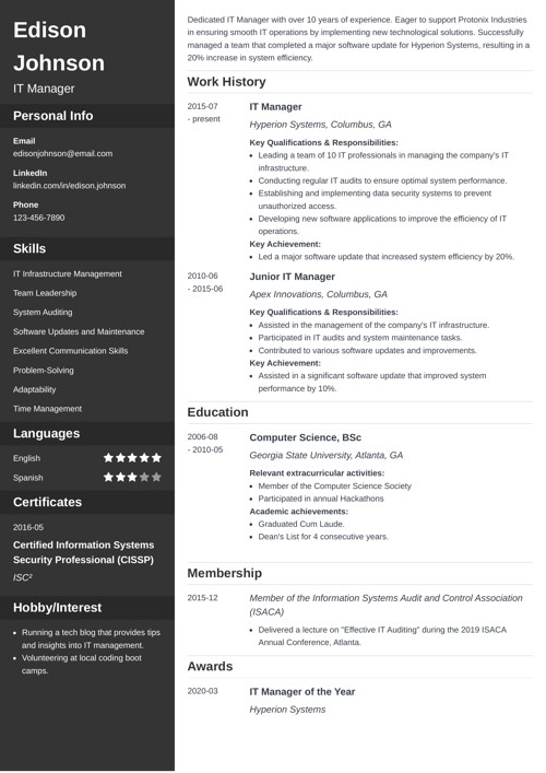 It manager resume example