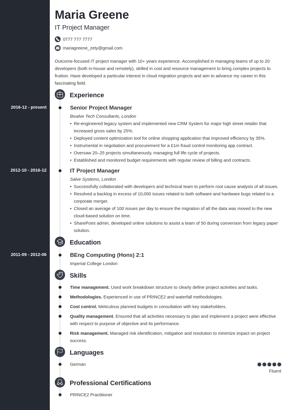 it project manager resume example template concept