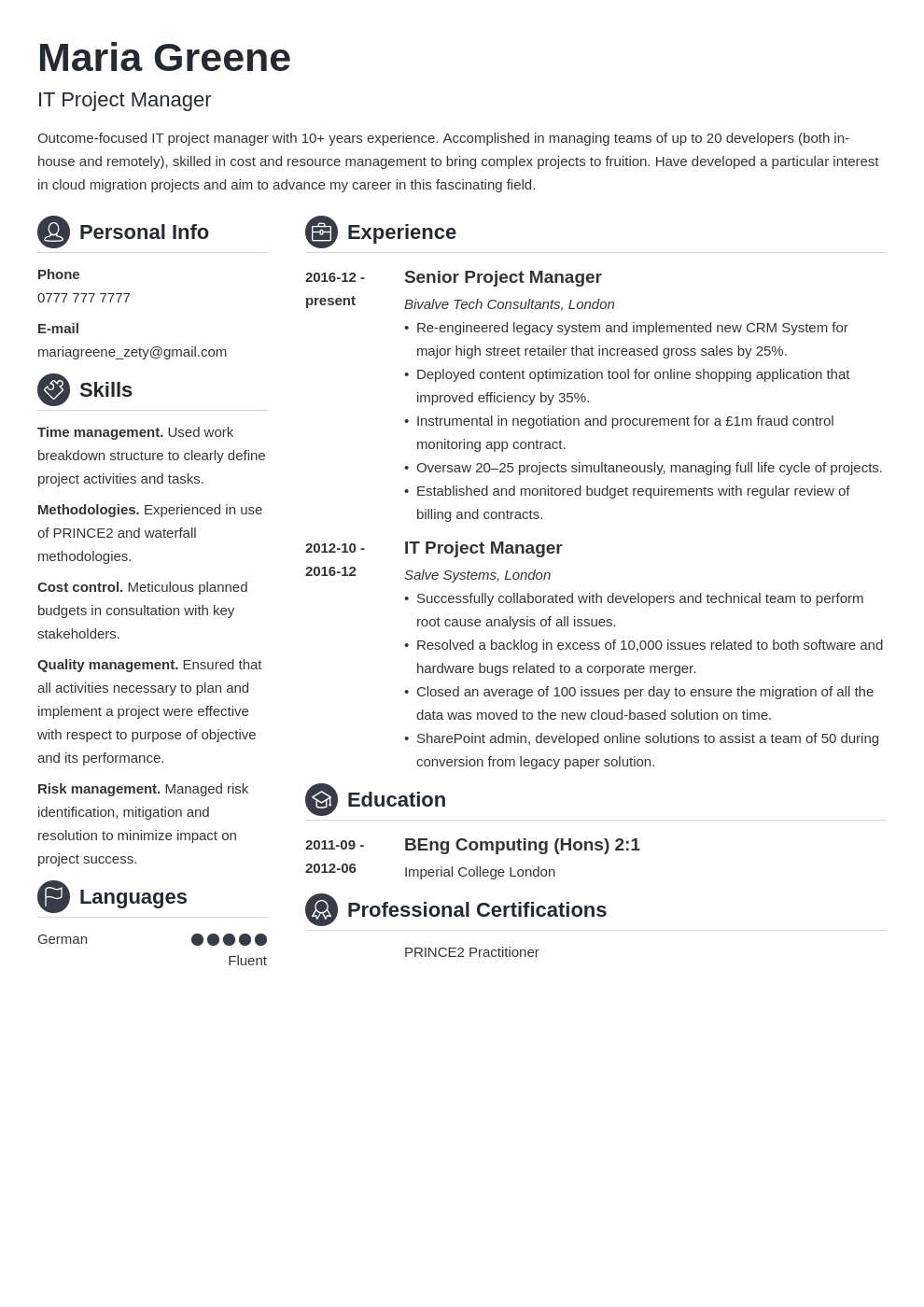 it project manager resume example template crisp