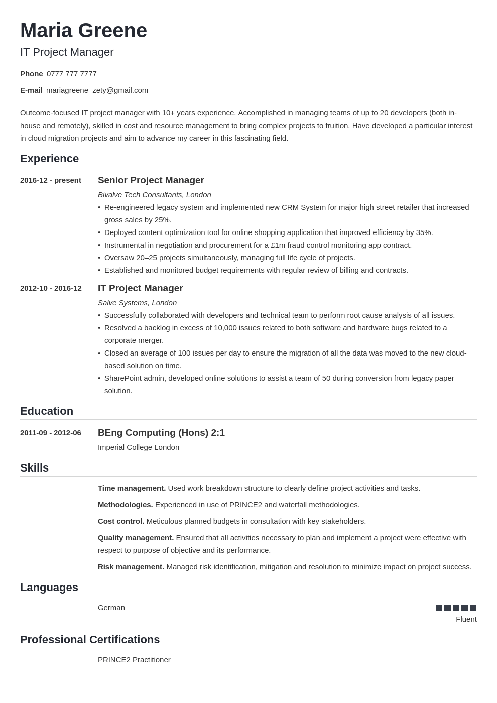 it project manager resume example template nanica