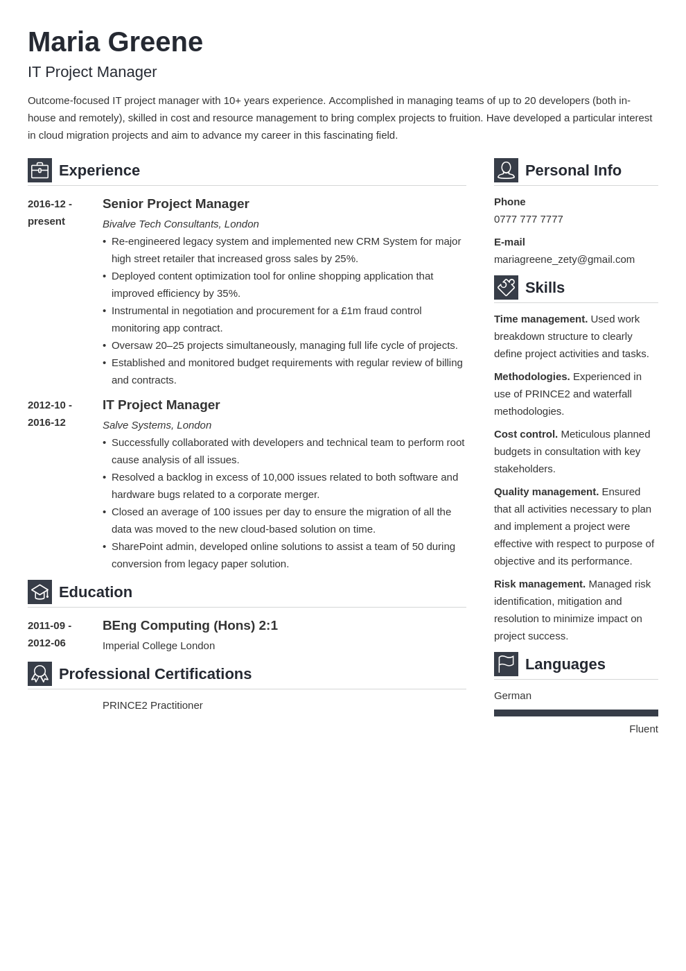 it project manager resume example template vibes