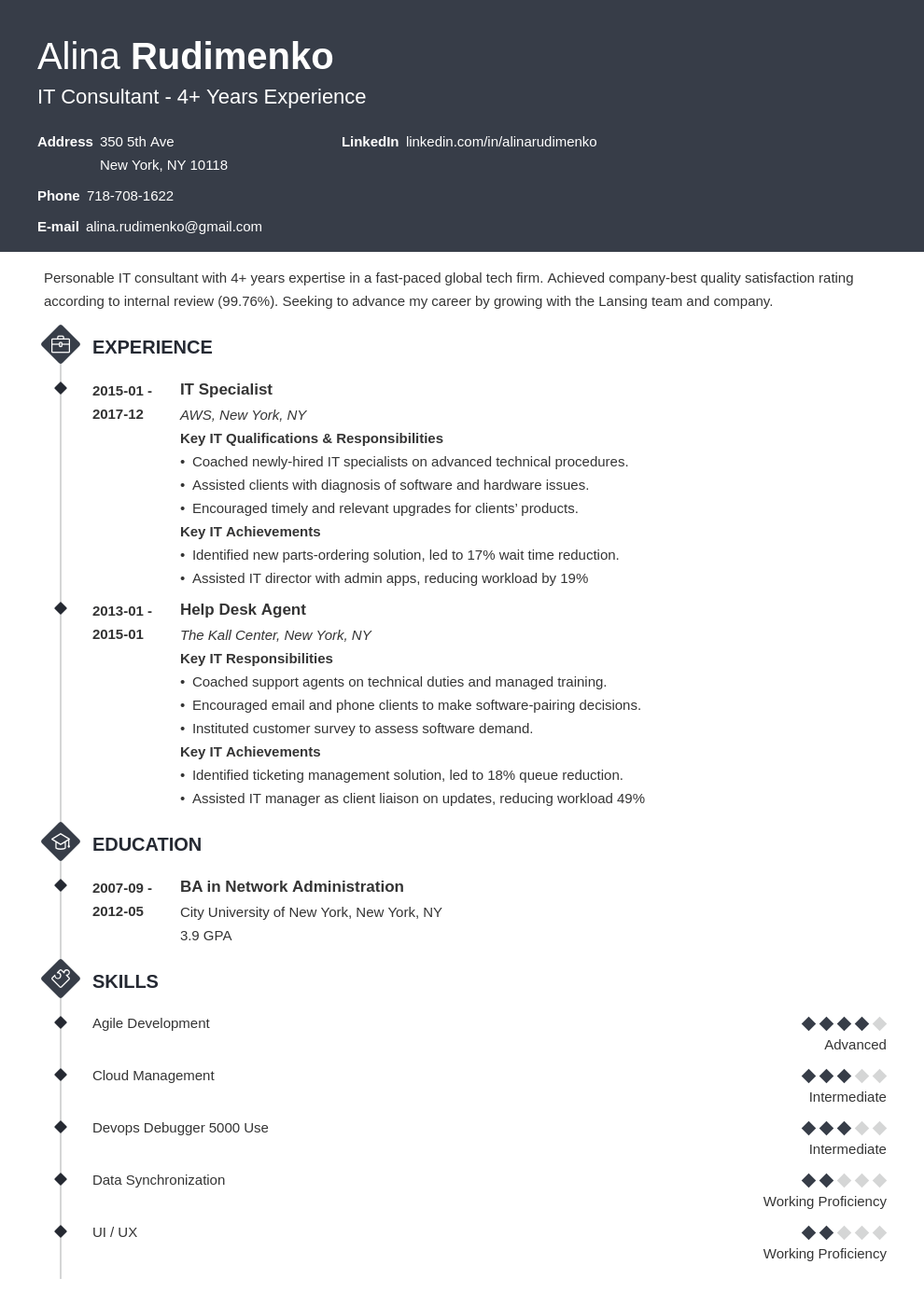 It Resume Example Template Diamond 