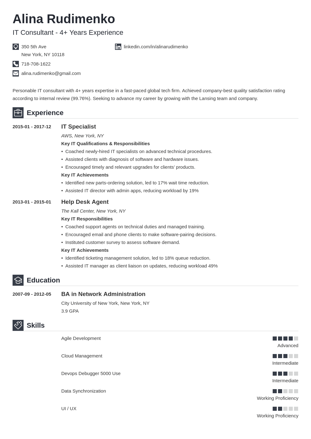 it resume example template iconic