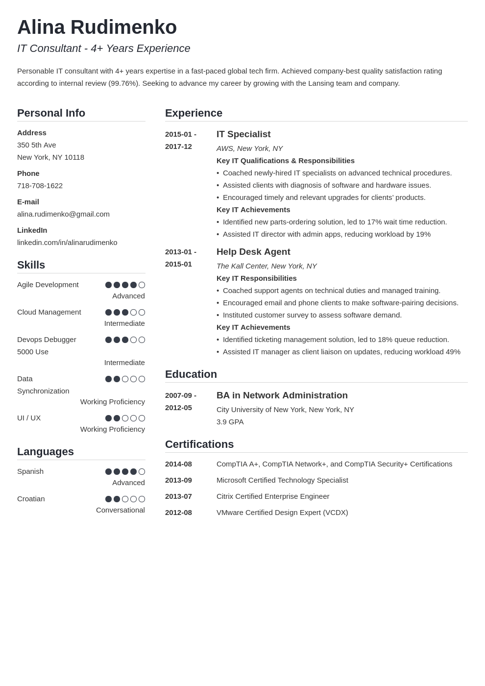 it resume example template simple