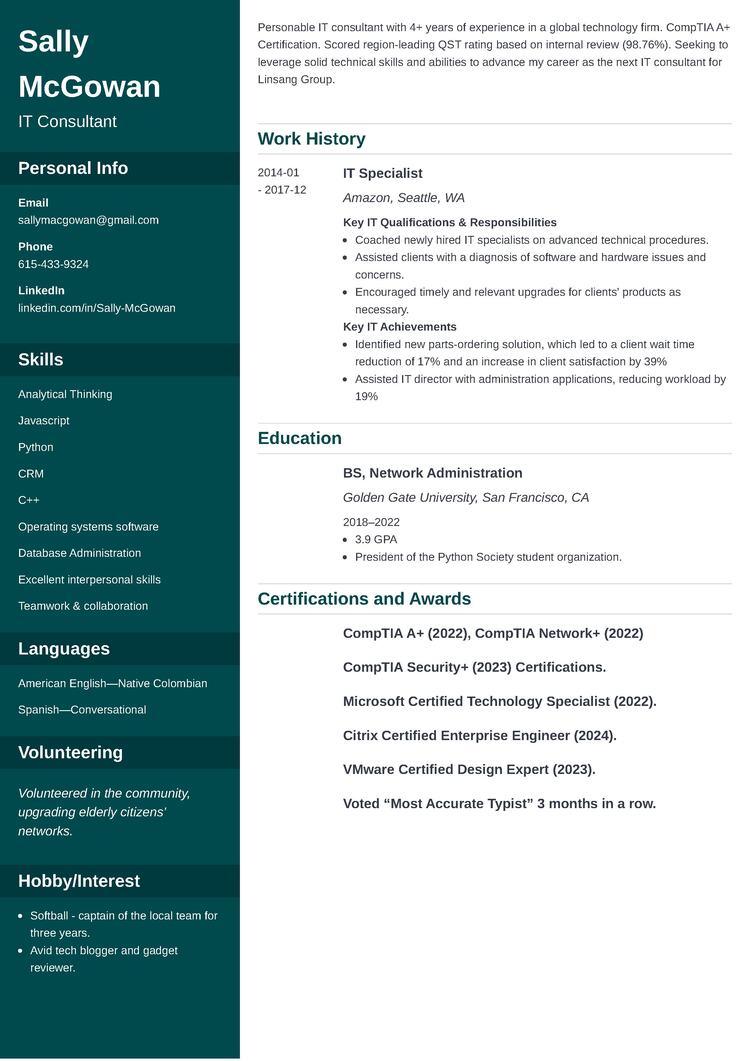 Resume template for IT jobs - Cascade