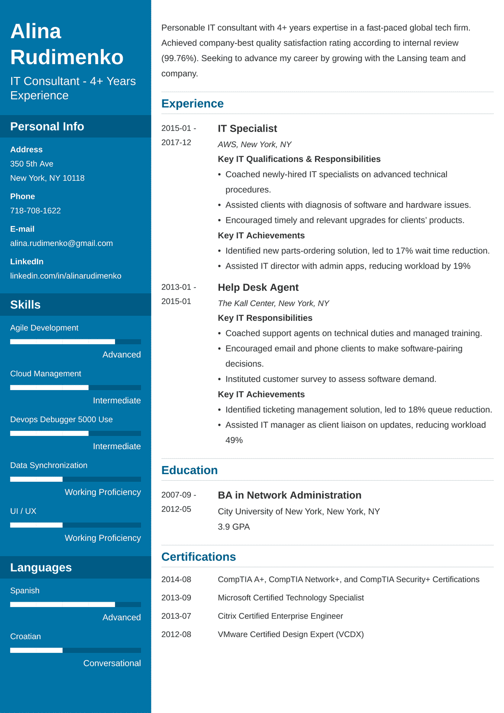 Information Technology Resume Template