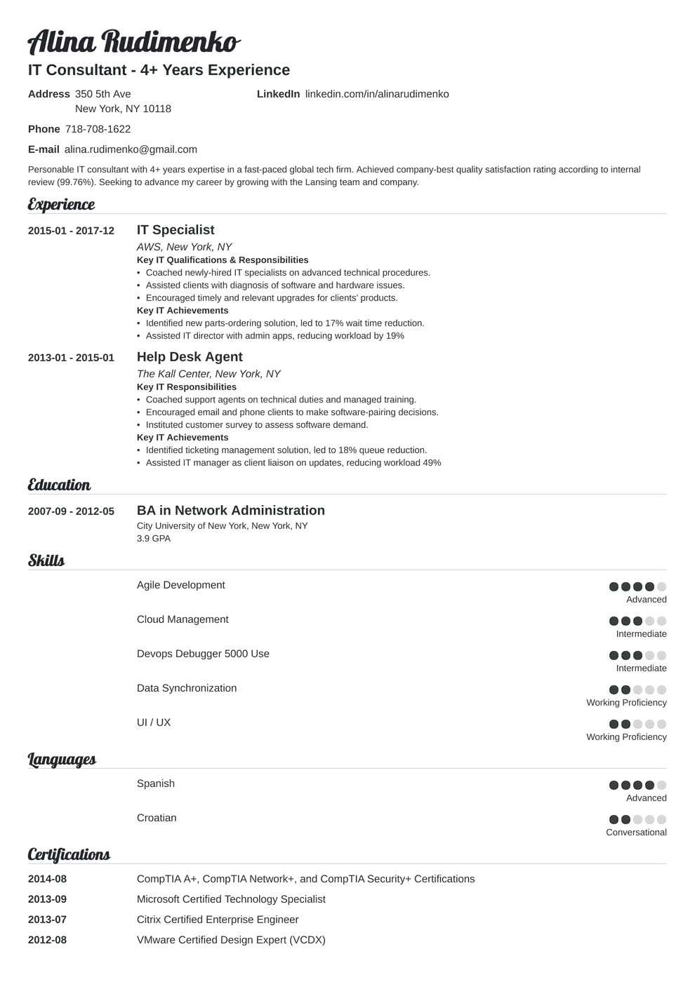 It Resume Sample Complete Writing Guide 20 Examples Tips