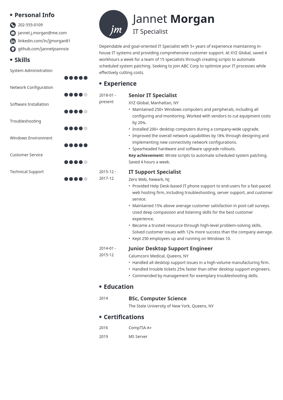 it specialist resume example template initials