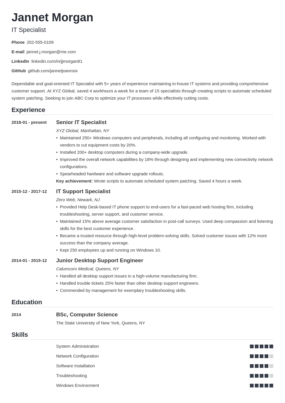 it specialist resume example template nanica
