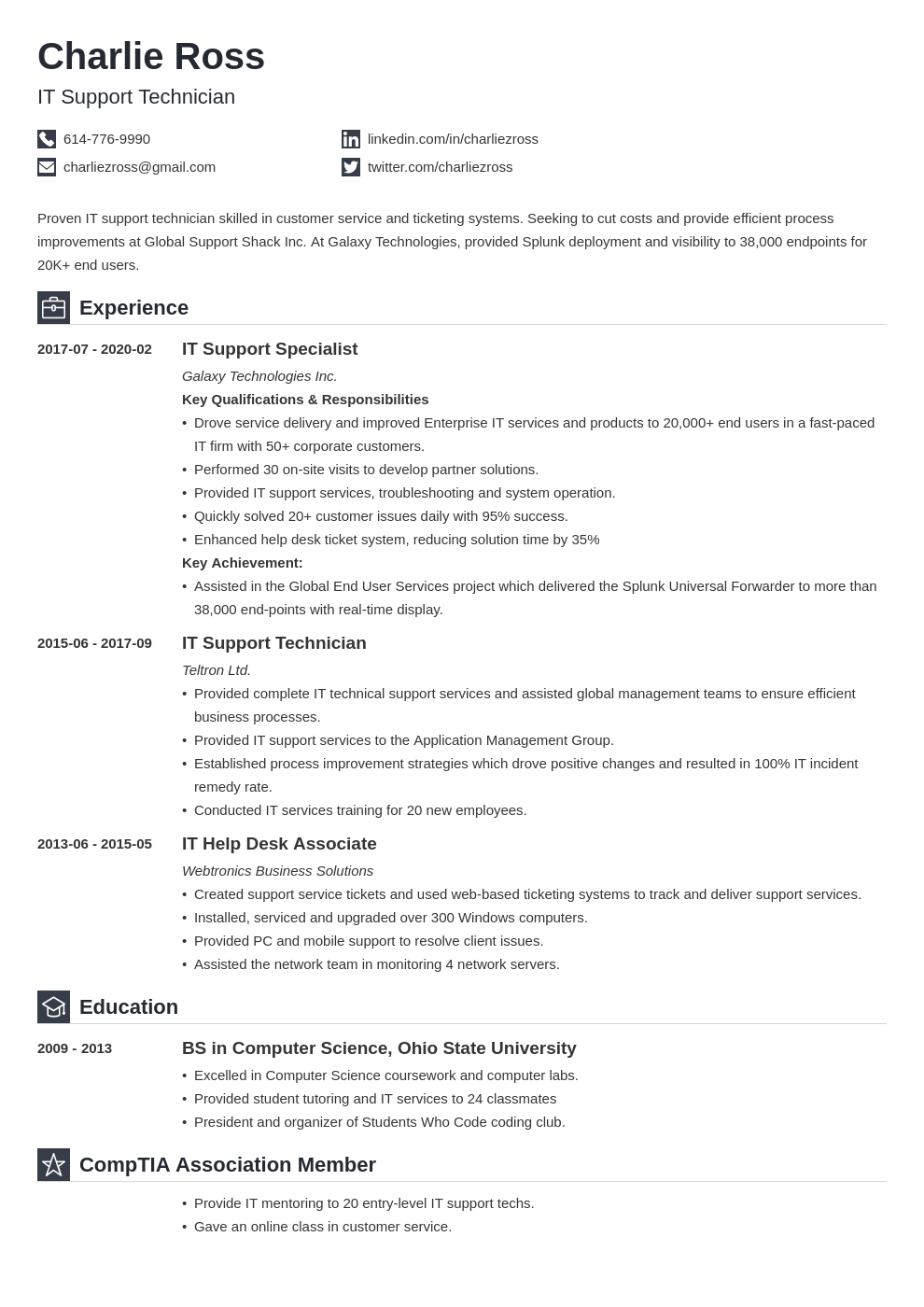 it support resume example template iconic