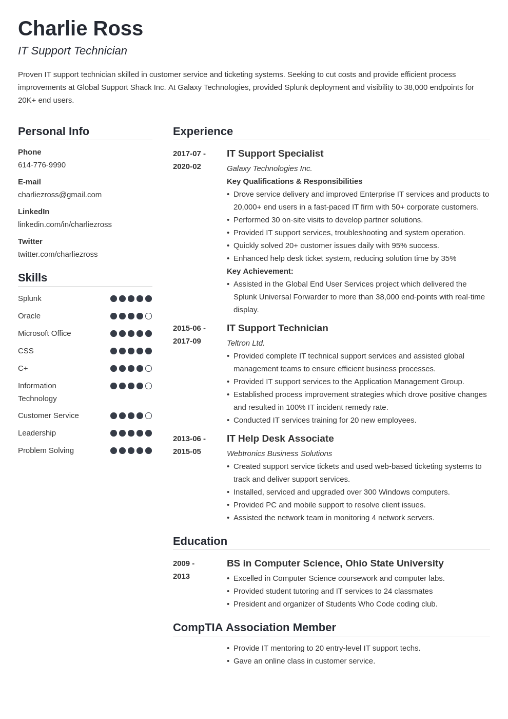 it support resume example template simple