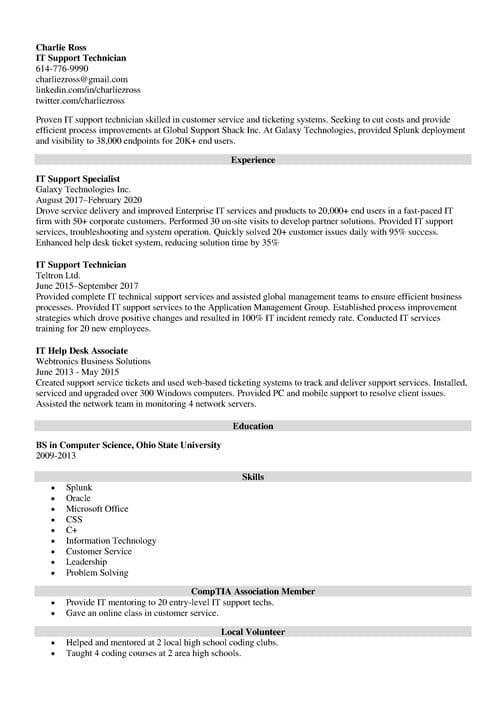 it support resume templates