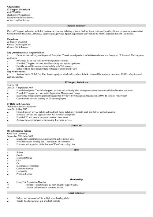 IT Support Resume Example