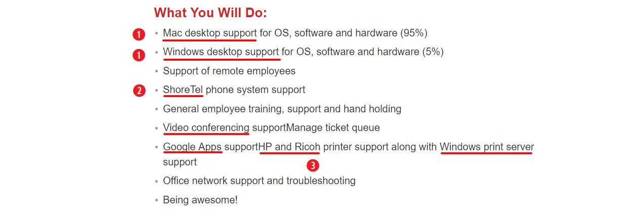 IT support tech job description keywords for help desk resume