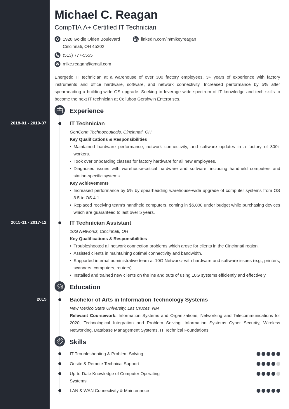 it technician resume example template concept