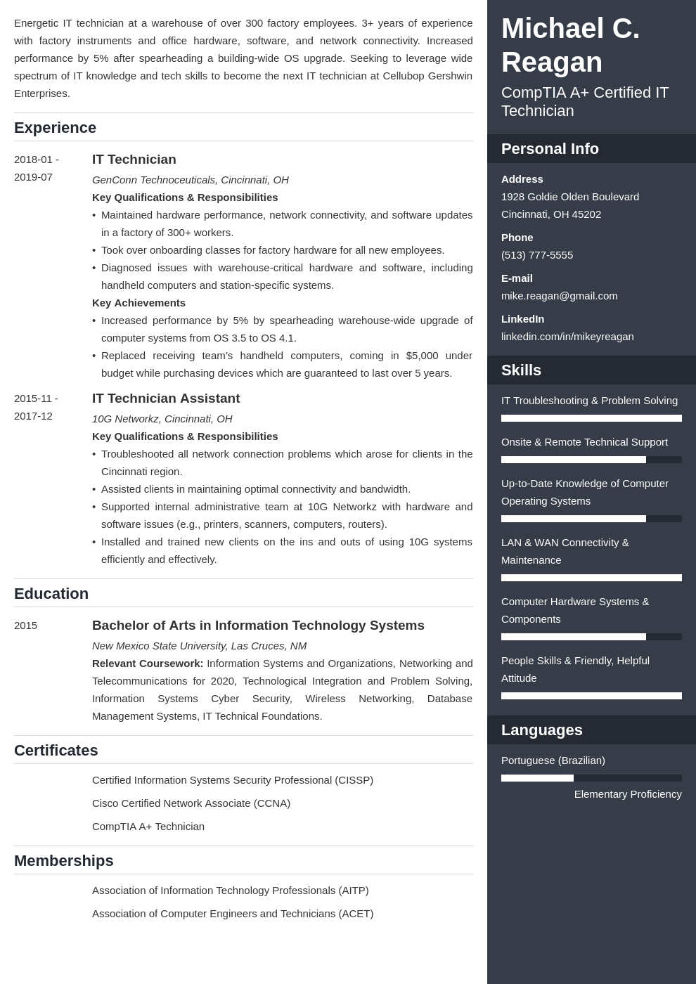 it technician resume example template enfold